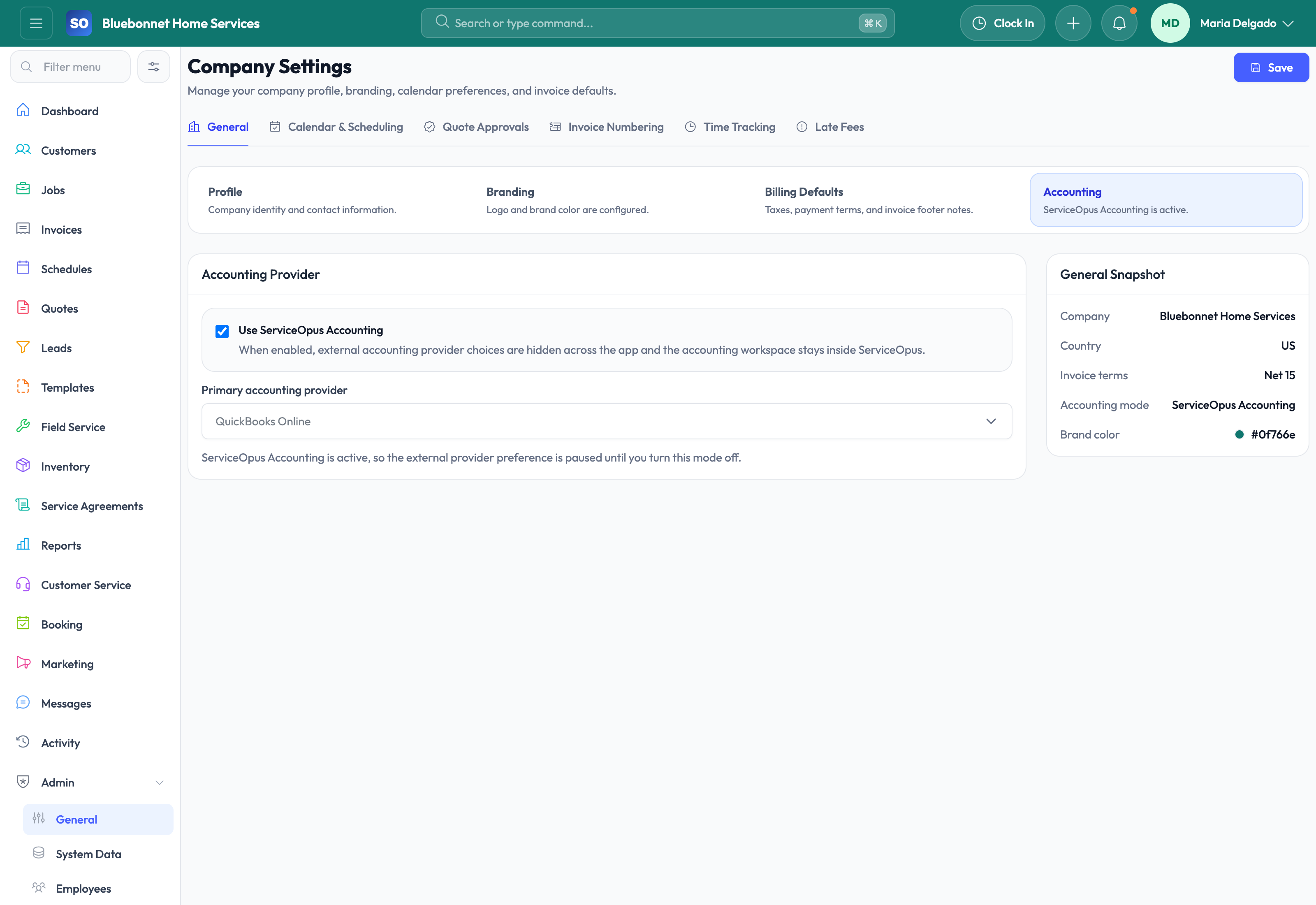 Native Accounting mode selected in Company Settings.