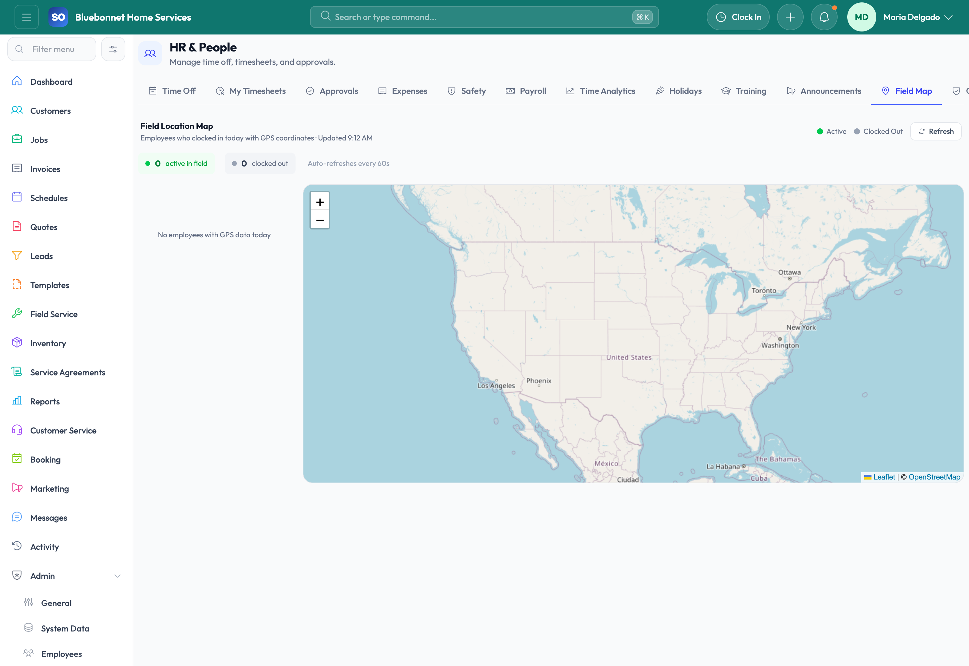 Field Map tab for workforce geography and team deployment.