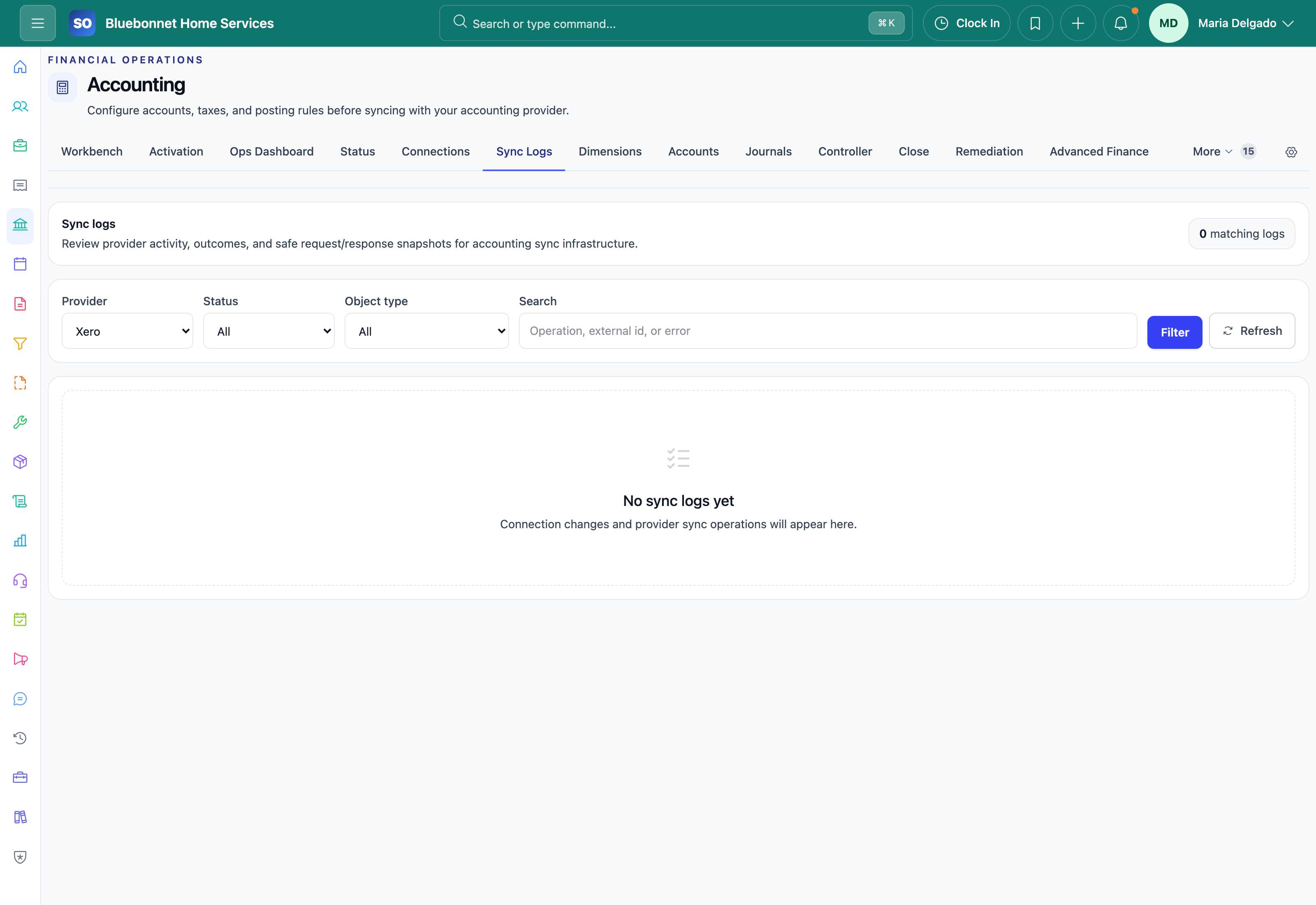 Xero sync logs for export, mismatch, retry, and troubleshooting review.