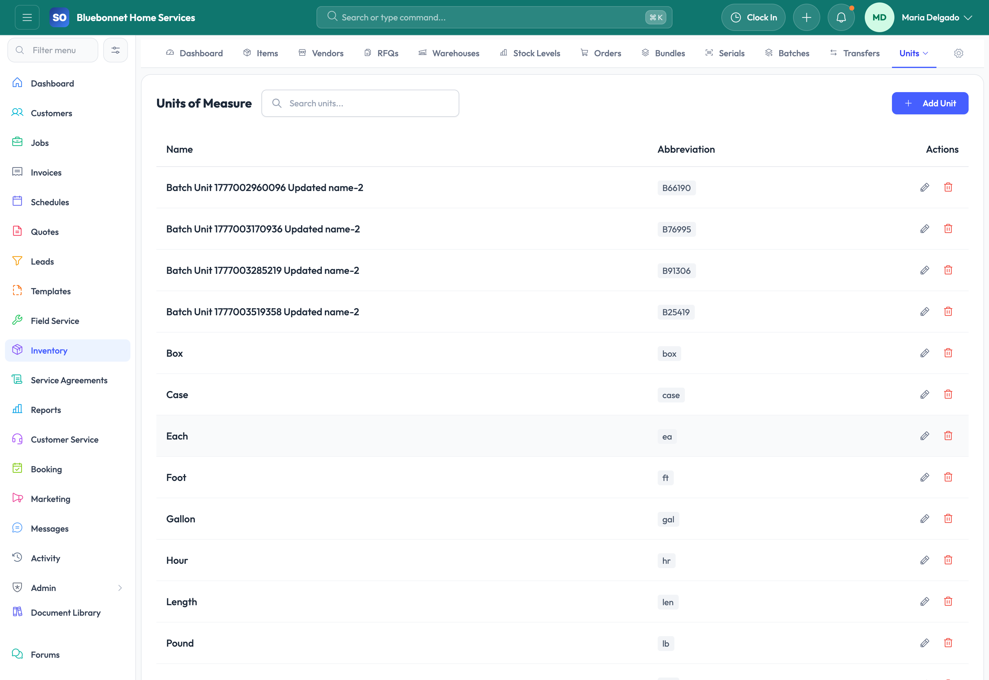 Units tab for quantity standards and purchasing consistency.