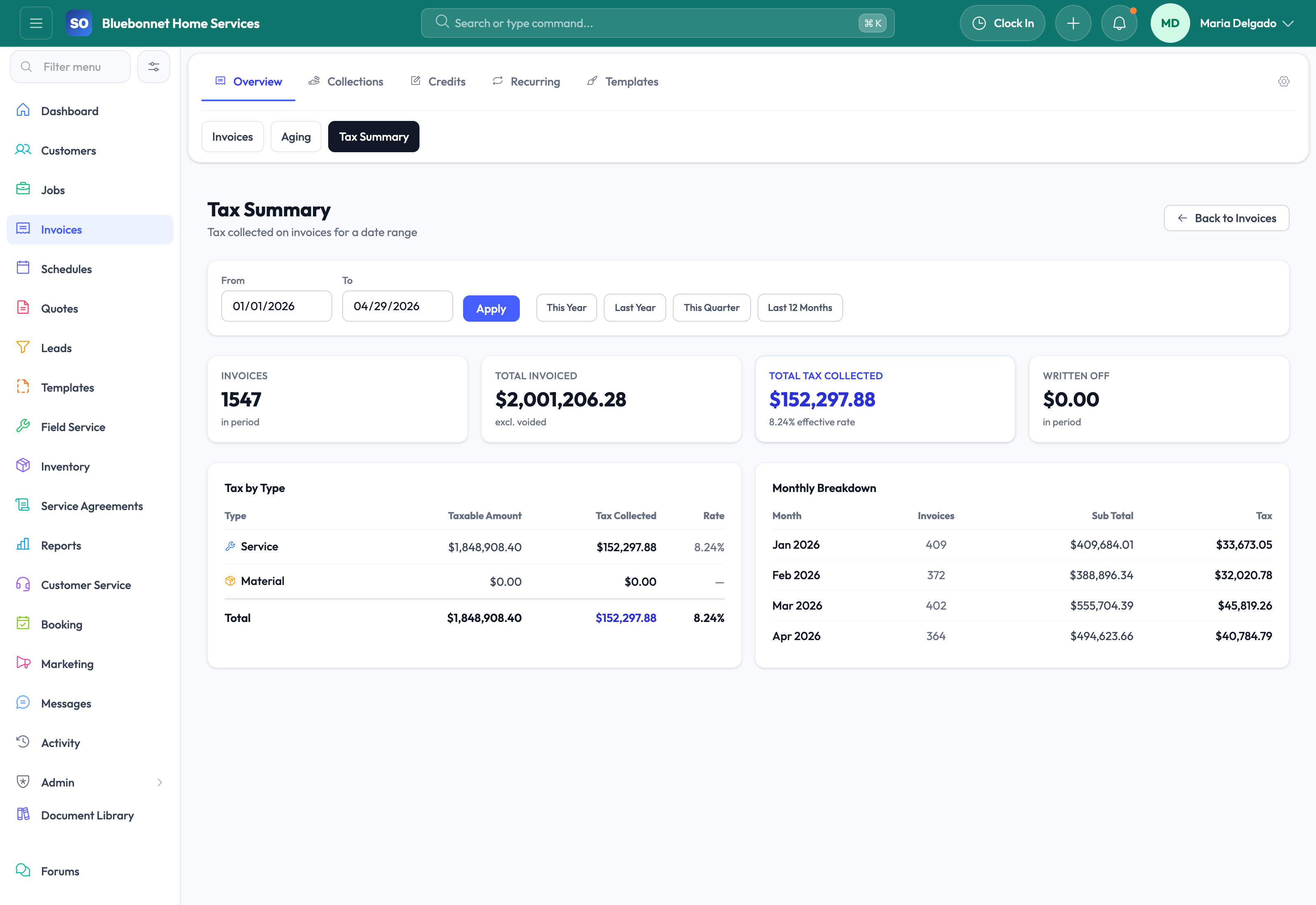 Tax summary tab for billing tax visibility.