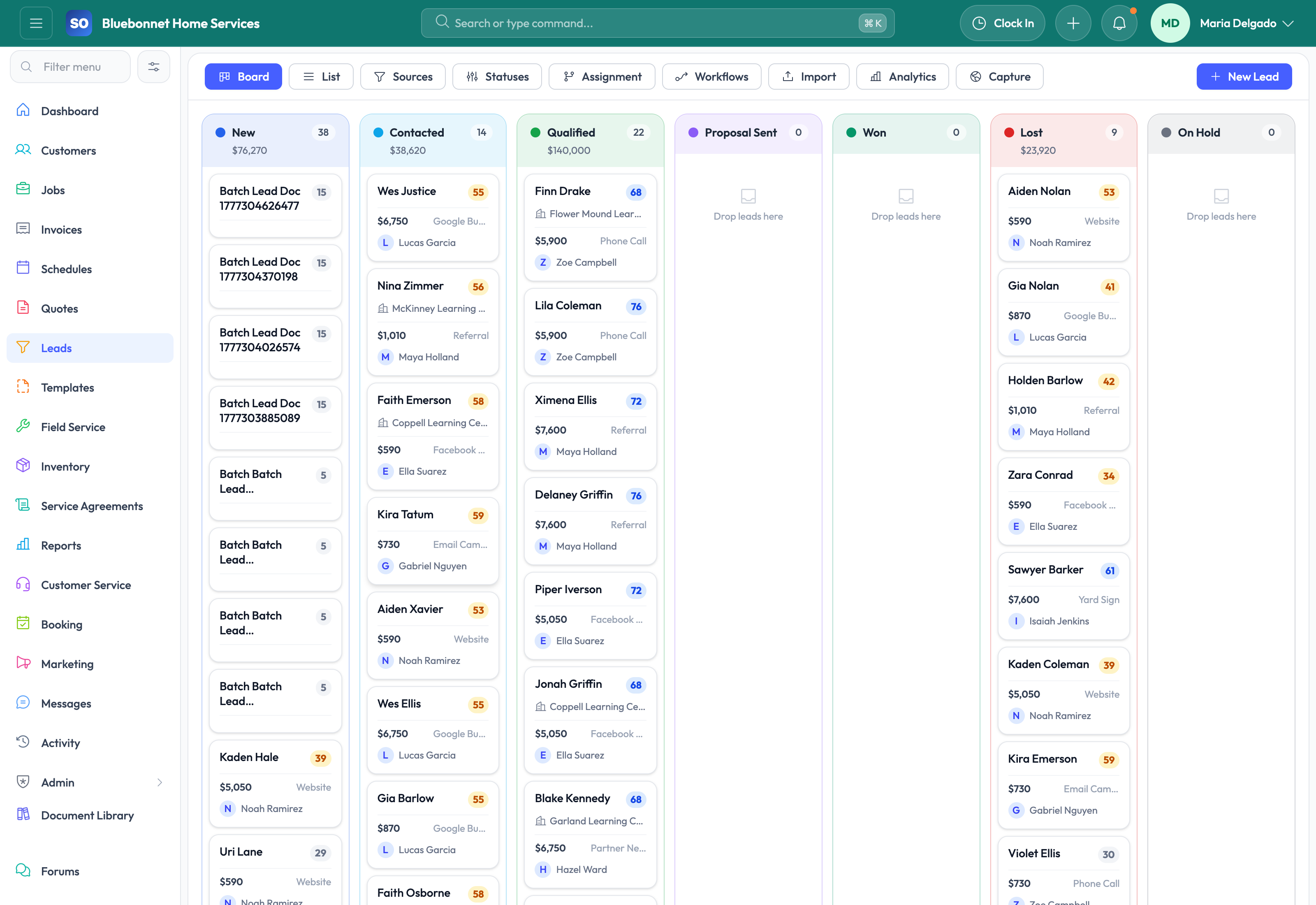 Lead dashboard with pipeline visibility and follow-up workload.