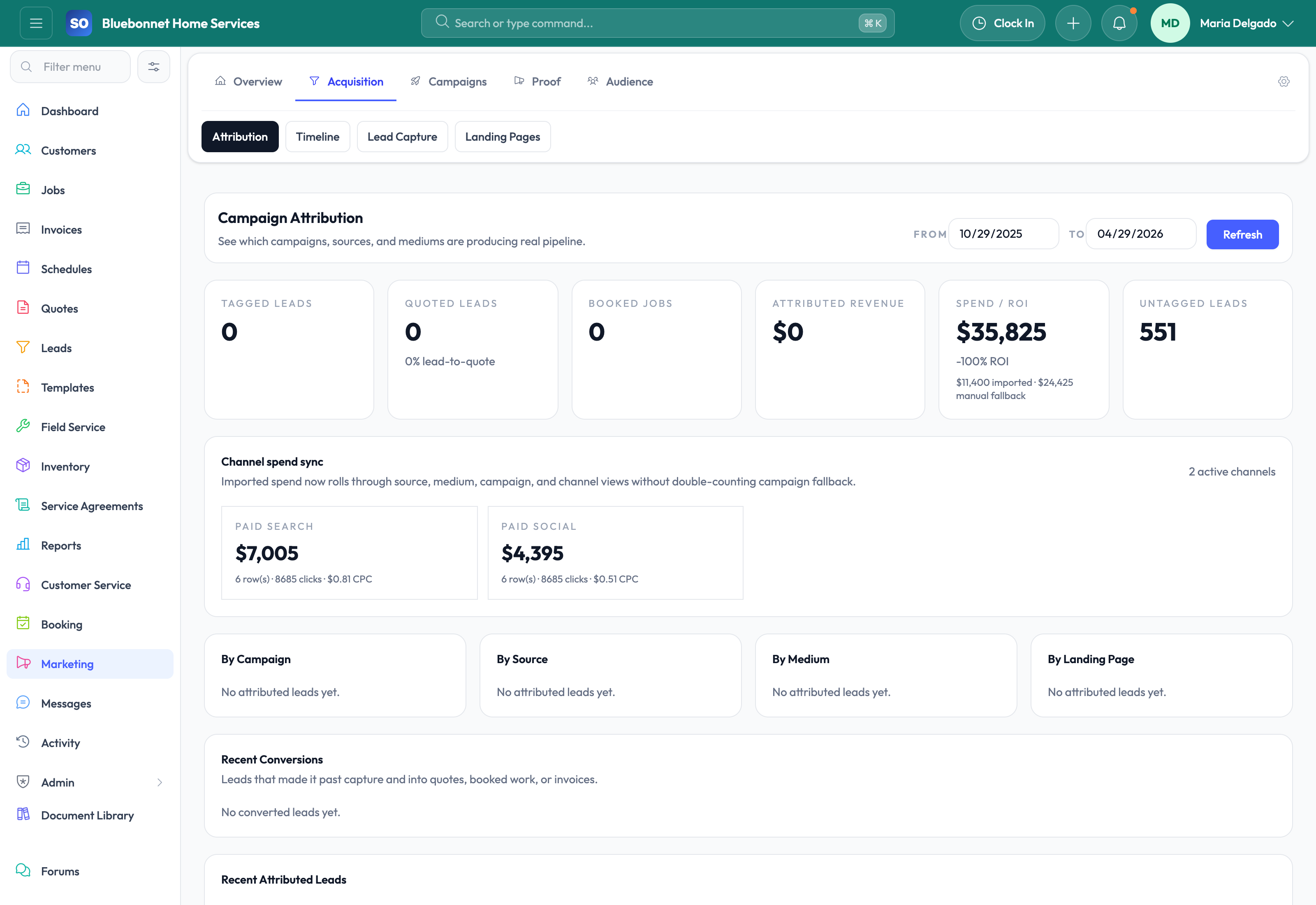 Attribution tab for tracking which sources produce work.