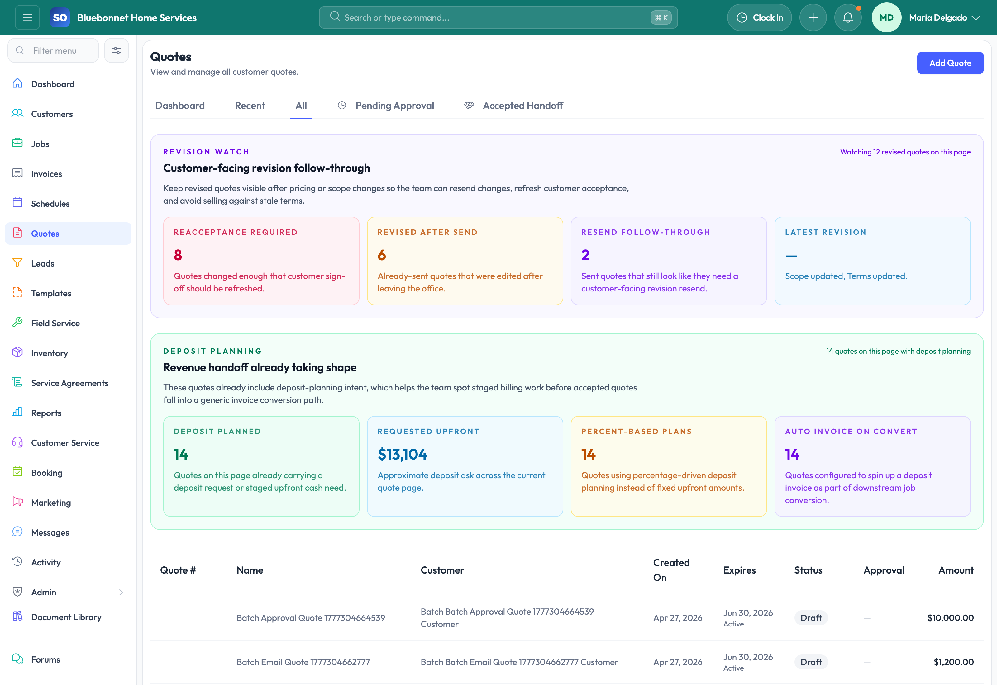 All quotes tab for full pipeline management.