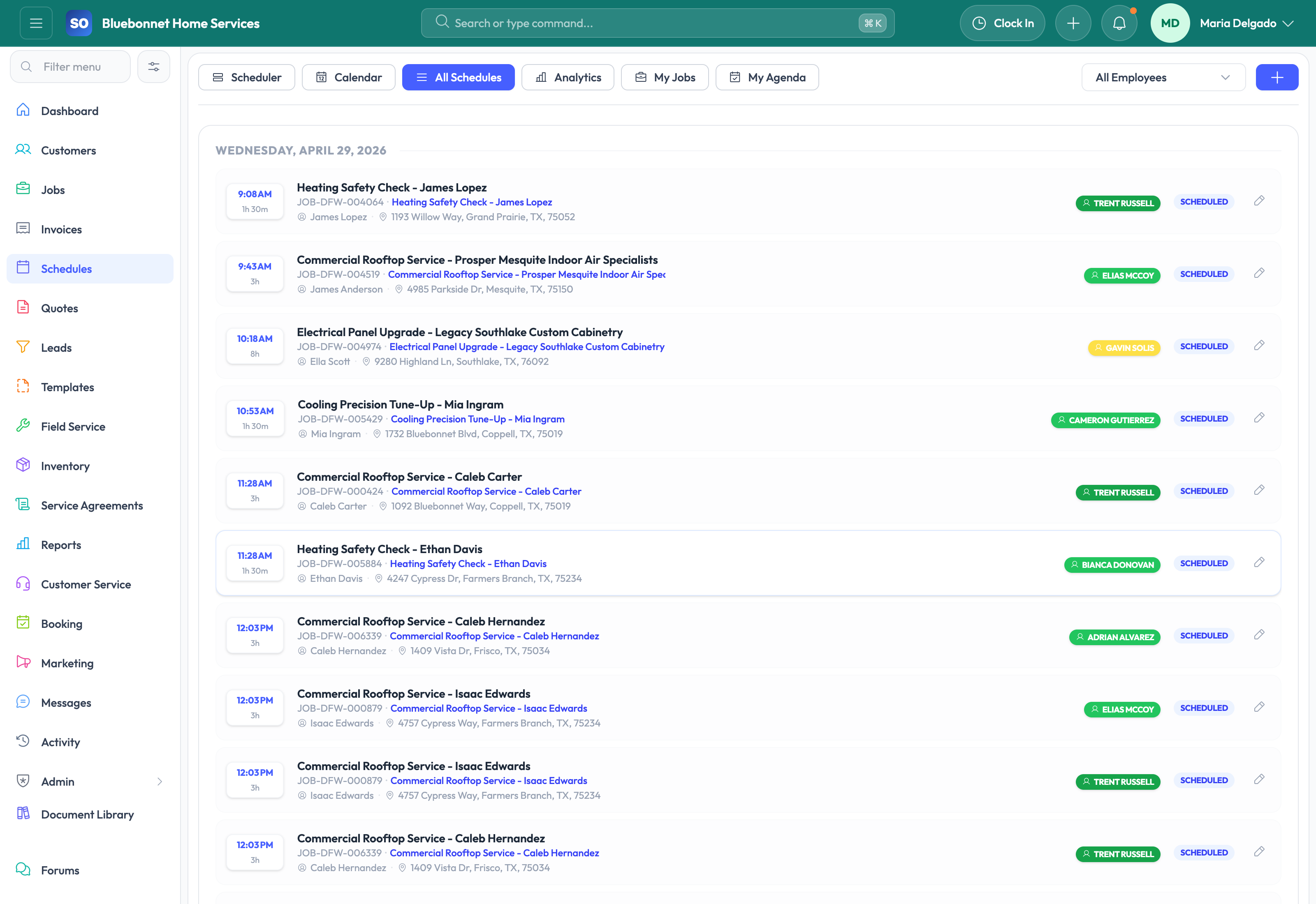 List tab for appointment-level scheduling review.