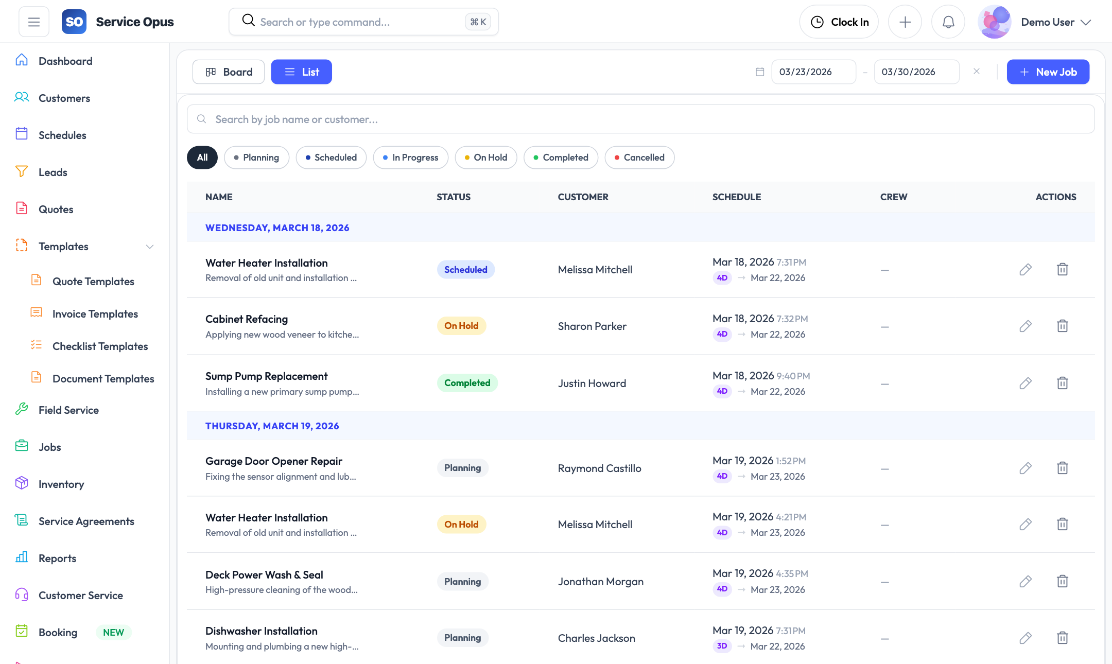 Job detail — Crew tab